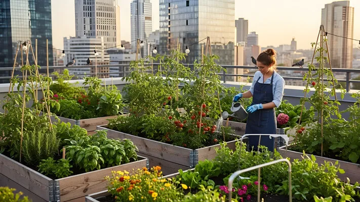 Rooftop of a building with garden