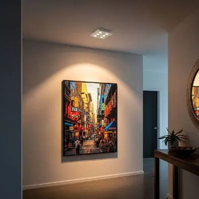 Celing lamp iluminating an art