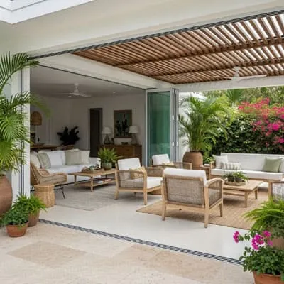 Outdoor space with pergola