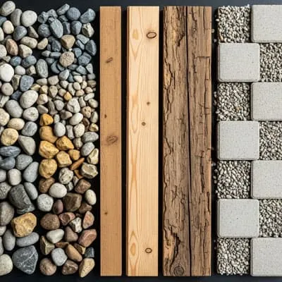 Stone, wood and pavement materials