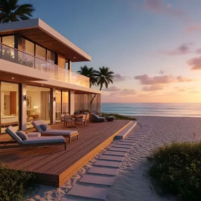 Beach house and sand