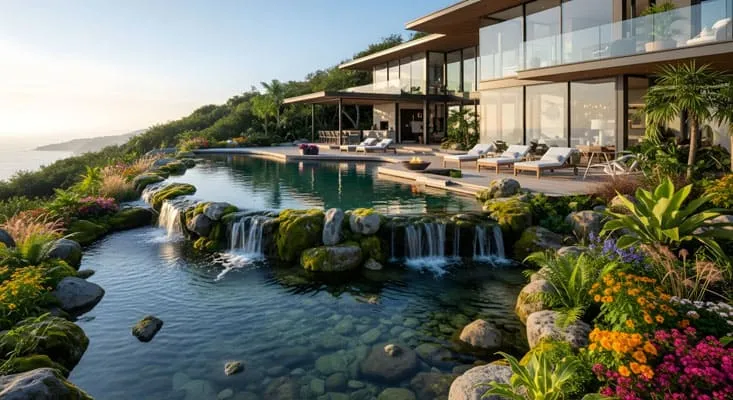 Modern house with natural pool