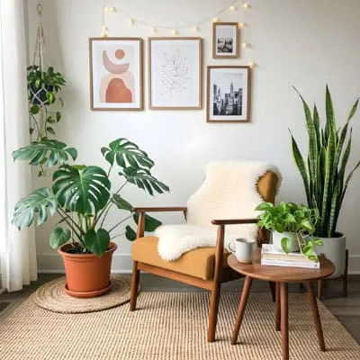 Living room with tropical plants