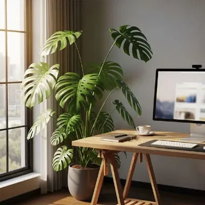 Tropical plant beside home office