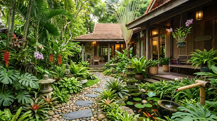 Asian tropical garden at home