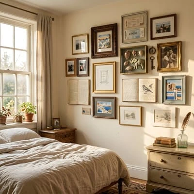 Gallery wall in a bedroom
