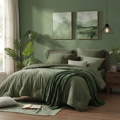Bedroom with green colours