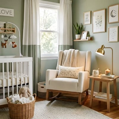 Natural Materials and Soft Lighting in Modern Baby Room 4 Mom chair and space