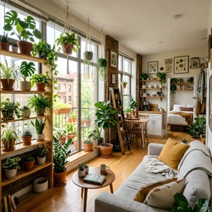 Small apartment with plants