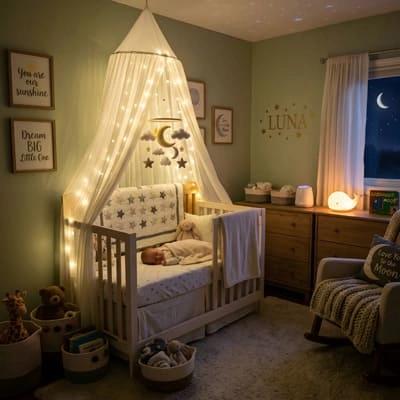 Natural Materials and Soft Lighting in Modern Baby Room 2 Baby room at night