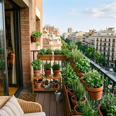 Herbs in an apartment balcony