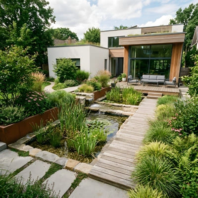 How Water Changes the Atmosphere of Outdoor Spaces 4 Modern residential garden biophilic design