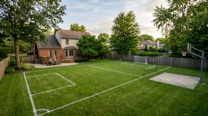 Residential backyard prepared for soccer game
