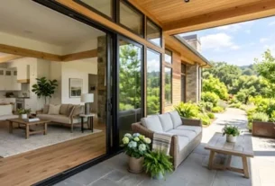 Sliding door in a house façade