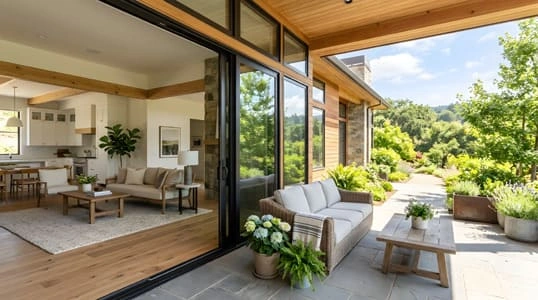 Sliding door in a house façade