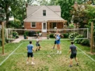 small backyard prepared for volleyball match