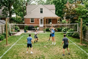 small backyard prepared for volleyball match