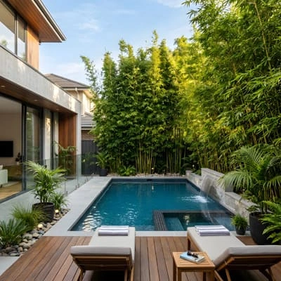 Landscape Design Can Create Privacy Without Fences 4 Bamboo close to a residential pool area