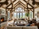 Living room with exposed beams