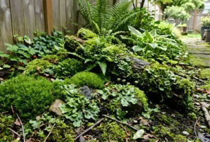 mosses and liverworths in a backyard garden