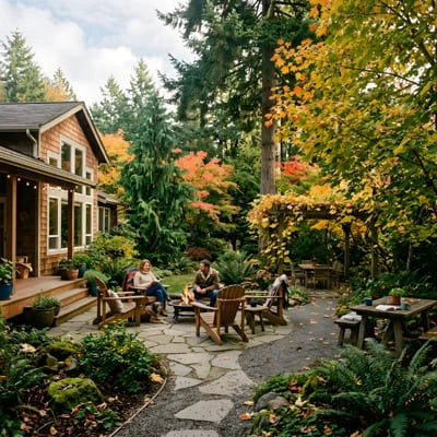 Residential garden autumn season