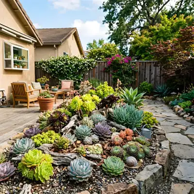 How Raised Garden Beds Enhance Backyard Design 4 Succulents in a residential backyard