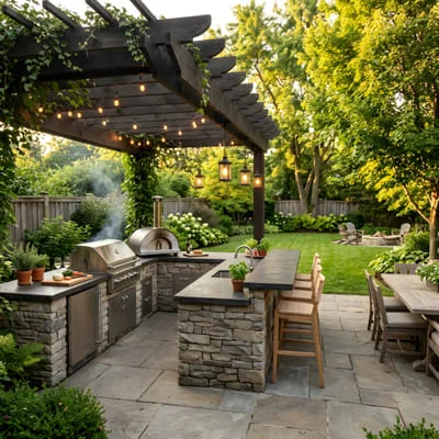 Outdoor Living: The Complete Guide to Patios, Verandahs, Pools, and Designing Comfortable Spaces Beyond the Home 31 backyard with kitchen areas