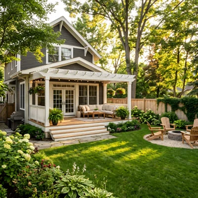 Outdoor Living: The Complete Guide to Patios, Verandahs, Pools, and Designing Comfortable Spaces Beyond the Home 29 backyard with wood porch