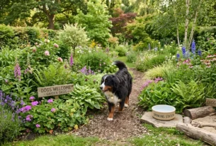 Bernese dog in a garden