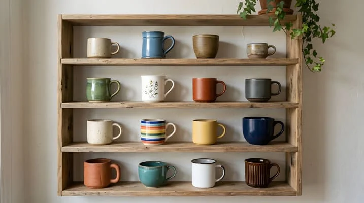 Coffee Cup Collections: How to Start, Display, and Style Yours 7 coffee cups on shleves