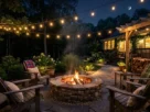Fire pit backyard garden and lighting