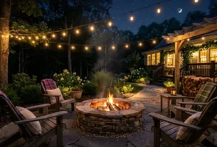 Fire pit backyard garden and lighting