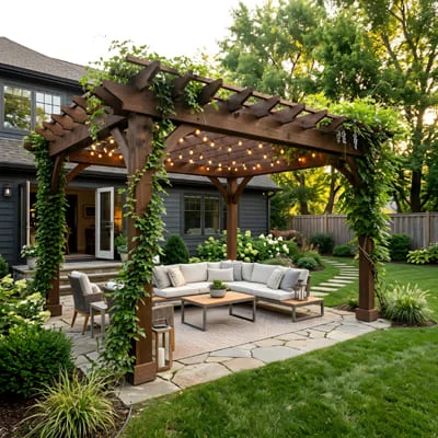 Outdoor Living: The Complete Guide to Patios, Verandahs, Pools, and Designing Comfortable Spaces Beyond the Home 24 residential backyard with pergola