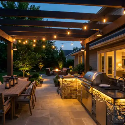 residential barbecue area outdoor lighting