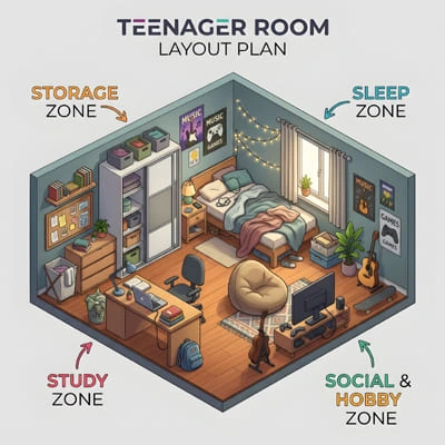 teenage room layout plan